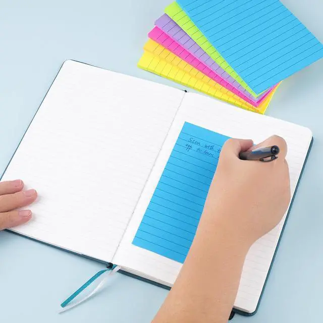 Alt view image 5 of 6 - Lined Sticky Notes 4X6 in Bright Ruled Stickies Colorful Super Sticking Power Memo Pads, 45 Sheets/pad, 6 Pads/Pack
