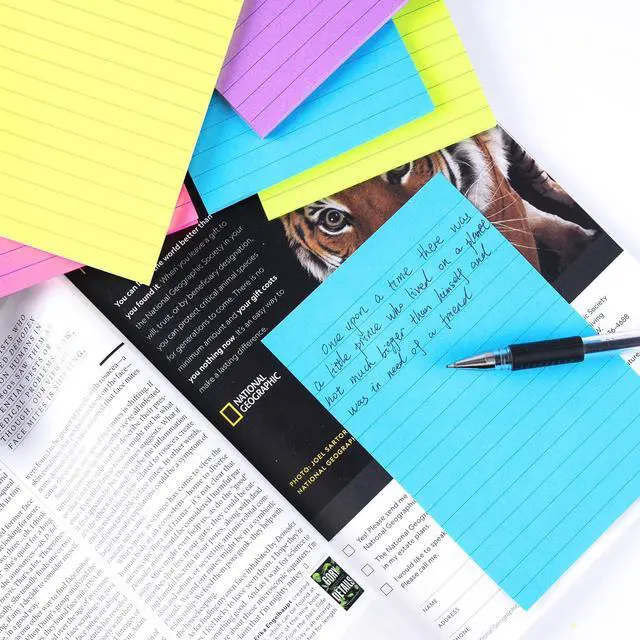 Alt view image 6 of 6 - Lined Sticky Notes 4X6 in Bright Ruled Stickies Colorful Super Sticking Power Memo Pads, 45 Sheets/pad, 6 Pads/Pack