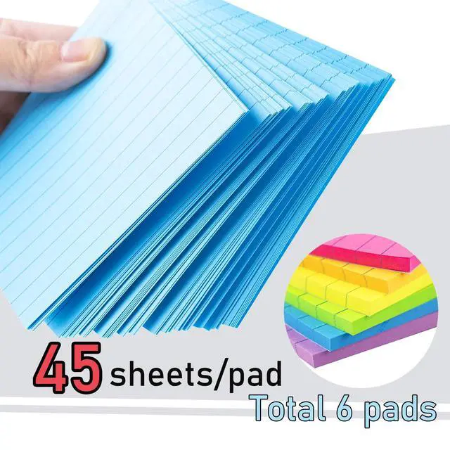 Alt view image 2 of 6 - Lined Sticky Notes 4X6 in Bright Ruled Stickies Colorful Super Sticking Power Memo Pads, 45 Sheets/pad, 6 Pads/Pack