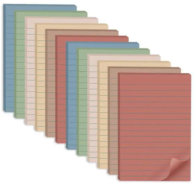 Main image of (12 Pack) Lined Sticky Notes 4x6 in,Large Notepads with Lines,Ruled Stickies Super Sticking Power,Office School Memo Note Pads Vintage Colors,Post on Windows Doors,Recyclable,Easy to Write on