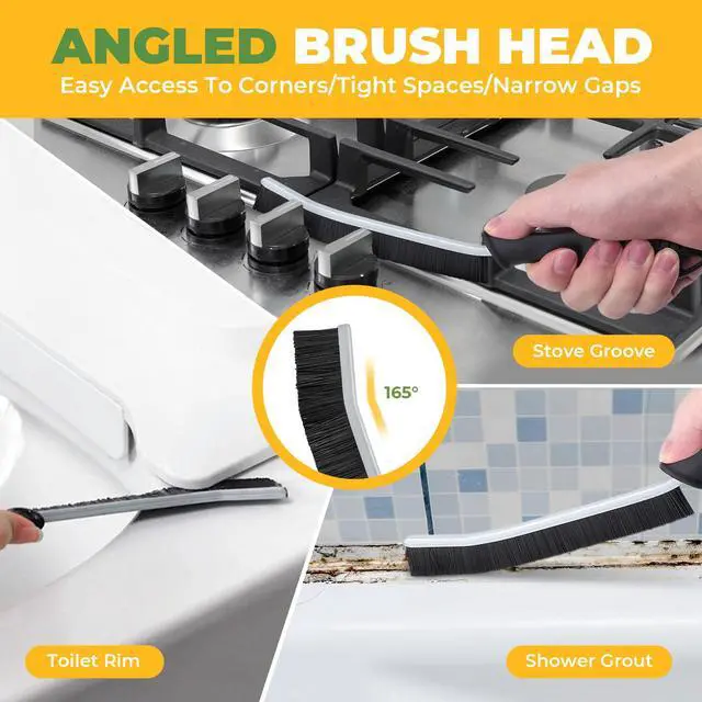 Alt view image 3 of 7 - Cleaning Brush - 3 Pcs Hard Bristle Crevice Cleaning Brush, Grout Brush, Scrub Brush Cleaning Supplies, Gap Cleaning Tools for Bathroom Kitchen Toilet Window Track (3, Black)