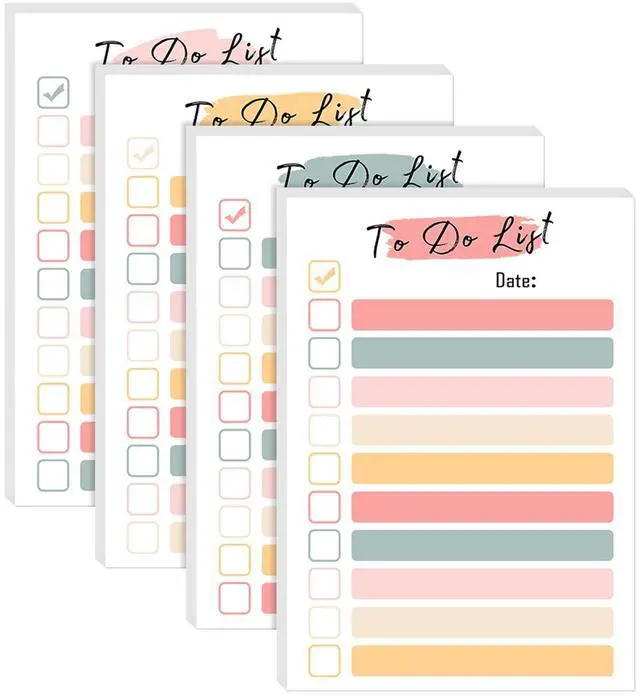 Main image of 4 Pack to Do List Notepad, 4x6 Daily to Do List Sticky Notes