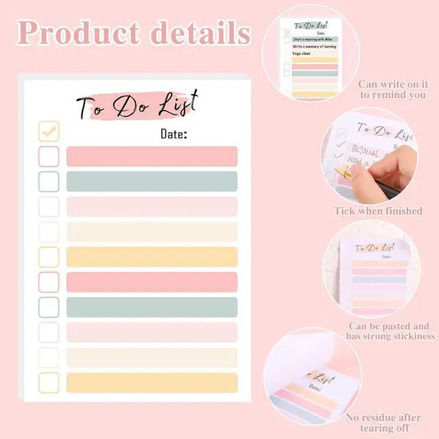 Alt view image 2 of 7 - 4 Pack to Do List Notepad, 4x6 Daily to Do List Sticky Notes