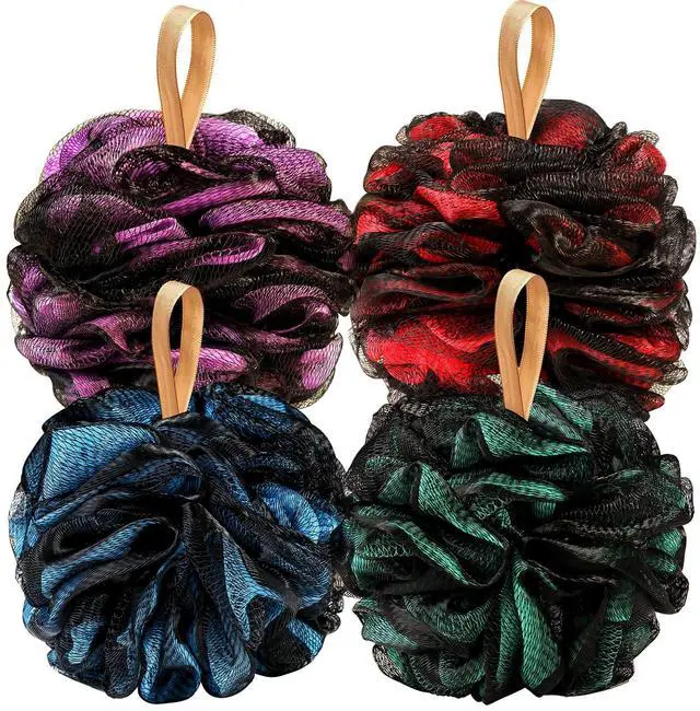 Main image of Bath Sponge Bath Loofah, Soft Mesh Pouf Shower Puffs Loofa Exfoliating Body Scrubber Shower Loofahs 4 Pack 60g Ball for Men and Women