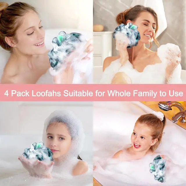 Alt view image 6 of 6 - Bath Sponge Bath Loofah, Soft Mesh Pouf Shower Puffs Loofa Exfoliating Body Scrubber Shower Loofahs 4 Pack 60g Ball for Men and Women