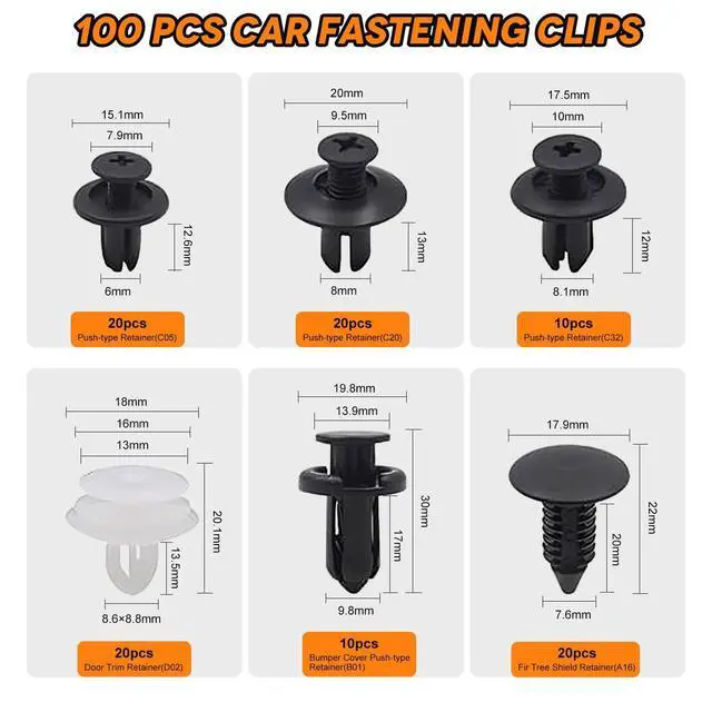 Alt view image 2 of 6 - 135PCS Car Bumper Retainer Clips Kit, Car Body Trim Clips Set with 6 Sizes Car Fastener Rivet Clips, Auto Trim Removal Tools, Cable Ties & Sponge Cushions