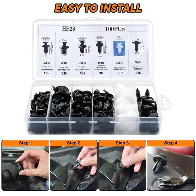 Alt view image 4 of 6 - 135PCS Car Bumper Retainer Clips Kit, Car Body Trim Clips Set with 6 Sizes Car Fastener Rivet Clips, Auto Trim Removal Tools, Cable Ties & Sponge Cushions