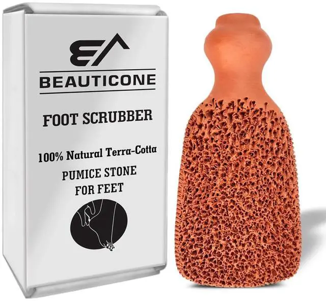 Main image of 100% Natural Terracotta Pumice Stone for Feet - Durable Callus Remover for Cracked Heels & Dead Skin - Dual Sided Foot Scrubber Pedicure Tool for Foot Care, Foot Exfoliator