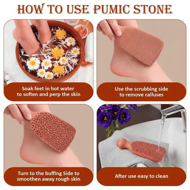Alt view image 2 of 5 - 100% Natural Terracotta Pumice Stone for Feet - Durable Callus Remover for Cracked Heels & Dead Skin - Dual Sided Foot Scrubber Pedicure Tool for Foot Care, Foot Exfoliator