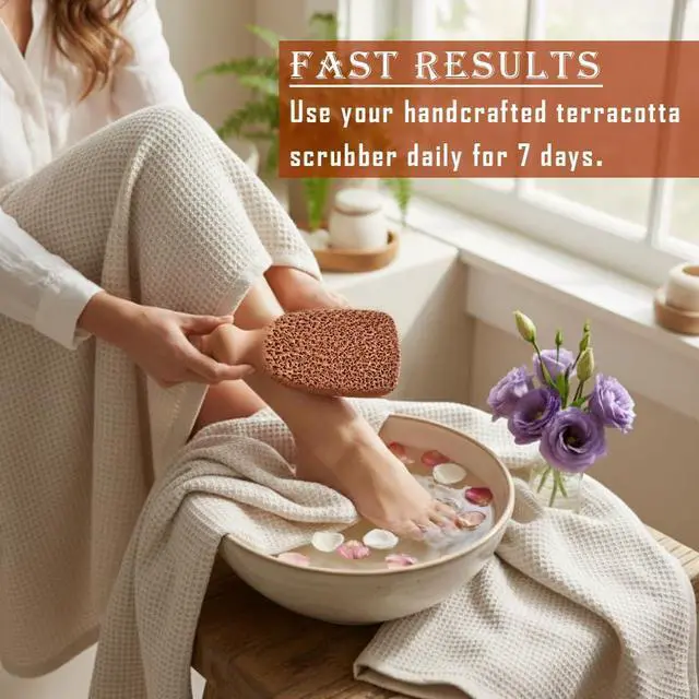 Alt view image 3 of 5 - 100% Natural Terracotta Pumice Stone for Feet - Durable Callus Remover for Cracked Heels & Dead Skin - Dual Sided Foot Scrubber Pedicure Tool for Foot Care, Foot Exfoliator