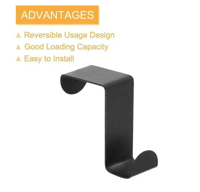 Alt view image 2 of 7 - Over The Door Hooks 2 Pack, Stainless Steel Reversible S-Shaped Double Door Hanger Hooks for Clothes Hats Towels Bags, No Drilling Door Organizer Hooks for Bedroom Bathroom Kitchen (Black)