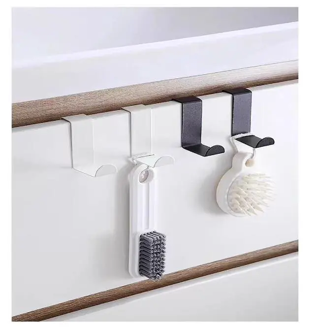 Alt view image 5 of 7 - Over The Door Hooks 2 Pack, Stainless Steel Reversible S-Shaped Double Door Hanger Hooks for Clothes Hats Towels Bags, No Drilling Door Organizer Hooks for Bedroom Bathroom Kitchen (Black)
