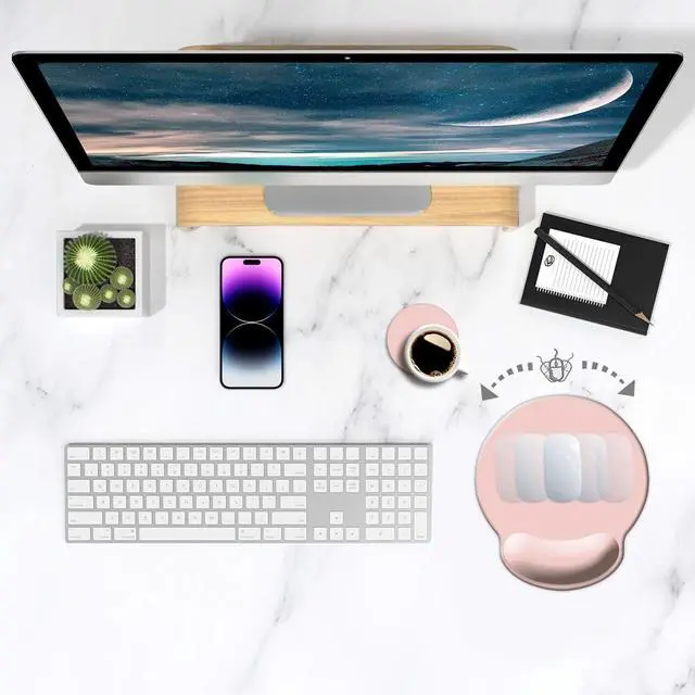 Alt view image 3 of 7 - ErgoComfort Wrist Rest Mouse Pad-Ergonomic Office Mousepad with Wrist Support-Non-Slip,Pink Desk Accessories Mat for Home&Game Decor Cute Pink
