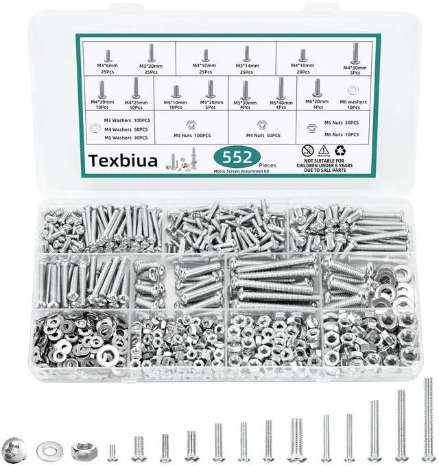 Main image of 552 Pcs Metric Screws Nuts and Bolts Assortment Kit, M3 M4 M5 M6 Set Screws