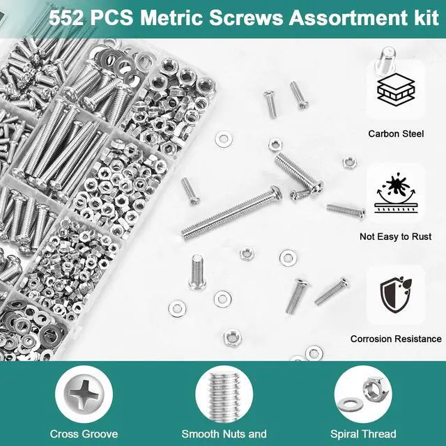 Alt view image 3 of 6 - 552 Pcs Metric Screws Nuts and Bolts Assortment Kit, M3 M4 M5 M6 Set Screws