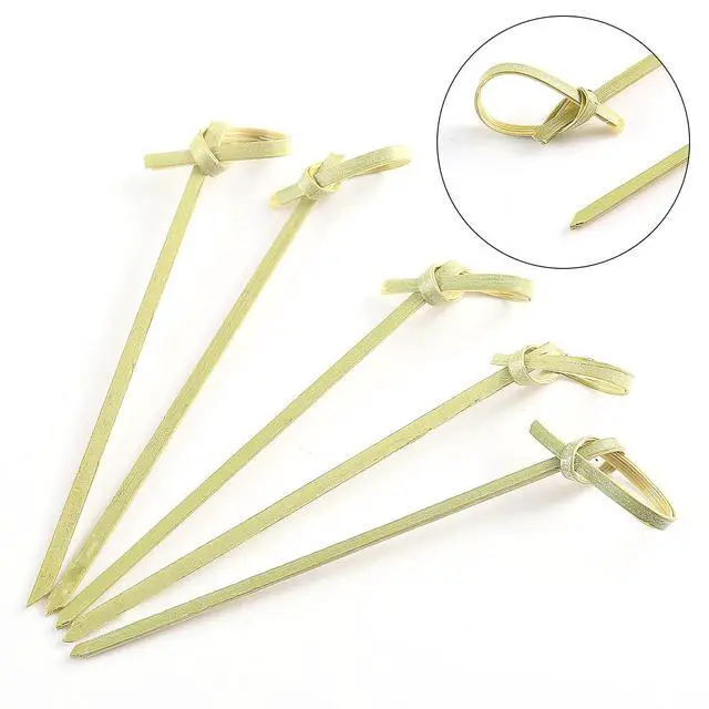 Alt view image 2 of 6 - Bamboo Cocktail Picks With Looped Knot Great for Cocktail Party Barbeque Snacks Club Sandwiches Bamboo Fancy Sticks Hold Food on Stick Together,100Pieces,4 Inches