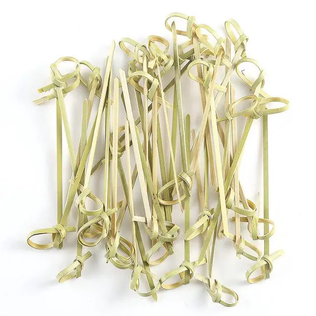 Alt view image 3 of 6 - Bamboo Cocktail Picks With Looped Knot Great for Cocktail Party Barbeque Snacks Club Sandwiches Bamboo Fancy Sticks Hold Food on Stick Together,100Pieces,4 Inches
