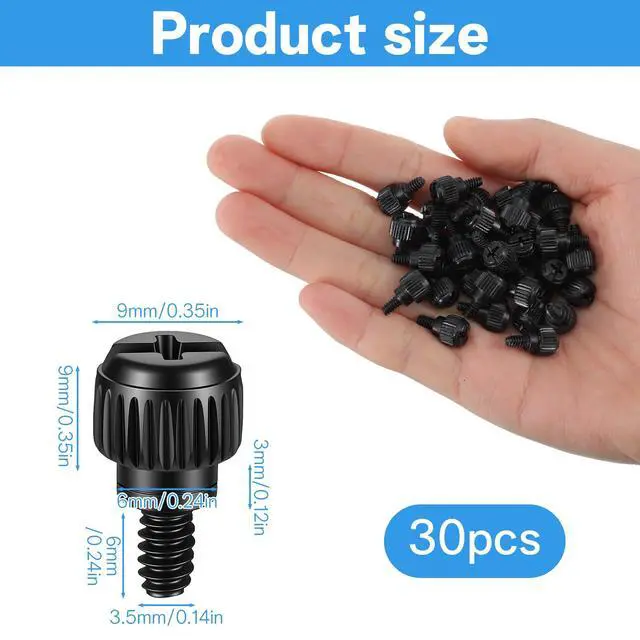Alt view image 2 of 7 - 30 Pcs PC Case Screws, 6-32 Thread M3.5 Thumb Screw for Computer Case, Hard Drive & PCI Slots, Carbon Steel Black (6mm Length)