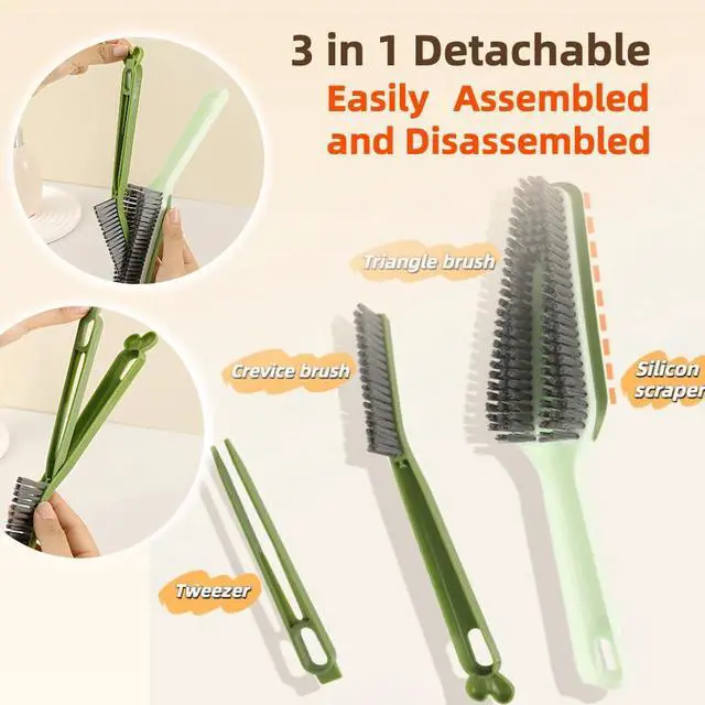 Alt view image 3 of 6 - 3-in-1 Detail Cleaning Brush, Crevice Grout Brush, Green