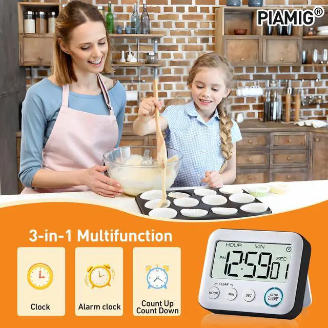 Alt view image 3 of 6 - Digital Kitchen Timer Alarm Clock for Cooking, Large LCD Display Multi-Function, Strong Magnetic with Loud Alarm, Digital Timer for Kids,Teachers,Classroom, Exercise or Work (Black)
