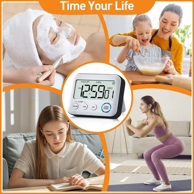 Alt view image 6 of 6 - Digital Kitchen Timer Alarm Clock for Cooking, Large LCD Display Multi-Function, Strong Magnetic with Loud Alarm, Digital Timer for Kids,Teachers,Classroom, Exercise or Work (Black)