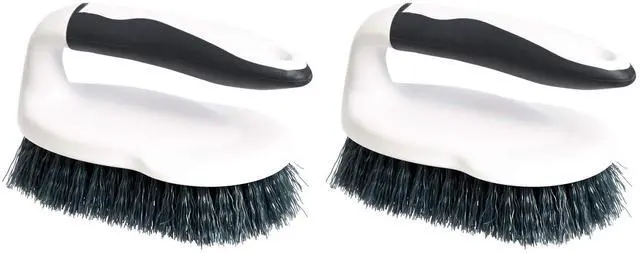 Main image of All Purpose Rectangular Scrub Brush, Hard Bristle, Stiff Bristles, Sturdy, Ergonomic Long Handle, Durable, 2-Pack, White & Black