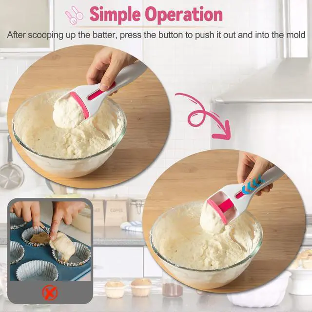 Alt view image 6 of 7 - 2PCS Cupcake Batter Scoop, One Click Sliding Button Cake Cream Spatulas for Elegant Baking, Pastry & Cake Decorating, ABS and TPE Material
