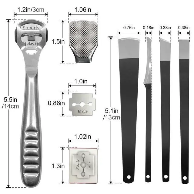 Alt view image 3 of 6 - 36 Pcs Callus Shaver for Feet Set, (1Stainless Foot File &1 Foot File Heads & 30 Replacement Slices Blades & 4 Pedicure Knife), Professional Callus Remover for Feet Tools for Wet and Dry Feet