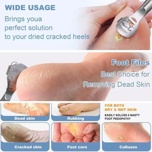 Alt view image 4 of 6 - 36 Pcs Callus Shaver for Feet Set, (1Stainless Foot File &1 Foot File Heads & 30 Replacement Slices Blades & 4 Pedicure Knife), Professional Callus Remover for Feet Tools for Wet and Dry Feet