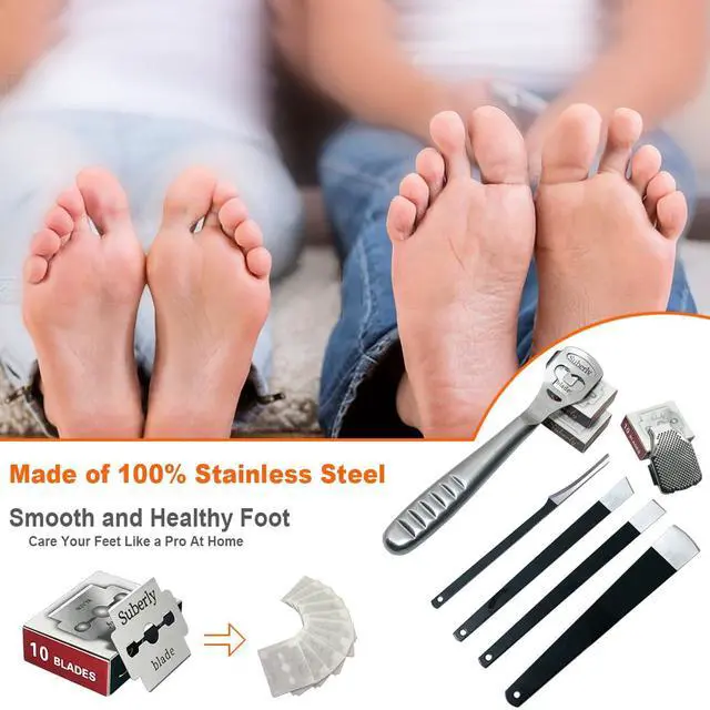 Alt view image 6 of 6 - 36 Pcs Callus Shaver for Feet Set, (1Stainless Foot File &1 Foot File Heads & 30 Replacement Slices Blades & 4 Pedicure Knife), Professional Callus Remover for Feet Tools for Wet and Dry Feet