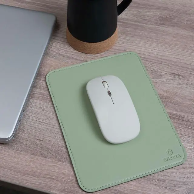 Main image of Faux Leather Mouse Pad 6 x 8 INCH Elegant & Waterproof | Synthetic Leather, Non-Slip Rubber Base, Stitched Edges | Ideal for Laptop, Office, Travel (Light Green)