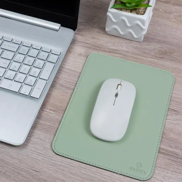 Alt view image 3 of 7 - Faux Leather Mouse Pad 6 x 8 INCH Elegant & Waterproof | Synthetic Leather, Non-Slip Rubber Base, Stitched Edges | Ideal for Laptop, Office, Travel (Light Green)