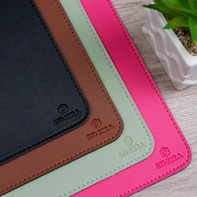 Alt view image 6 of 7 - Faux Leather Mouse Pad 6 x 8 INCH Elegant & Waterproof | Synthetic Leather, Non-Slip Rubber Base, Stitched Edges | Ideal for Laptop, Office, Travel (Light Green)