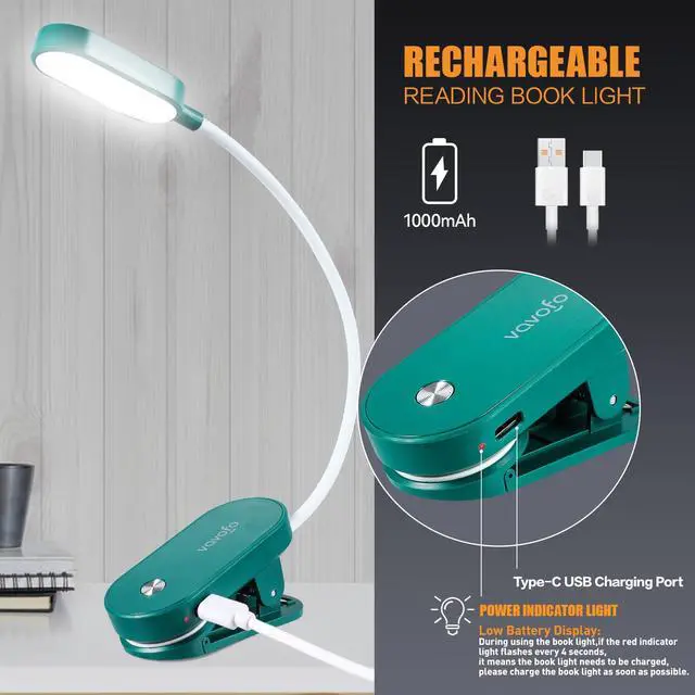 Alt view image 4 of 6 - Rechargeable Book Light, 14 LEDs Eye Care Clip On Amber Reading Light for Bookworms Reading in Bed with 9 Colors 9 Brightness (Dark Green)