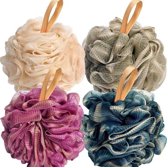 Main image of Loofahs Bath Sponge, 4 Pack 70g Soft Mesh Pouf Shower Puffs Loofa Exfoliating Body Scrubber Ball for Men and Women