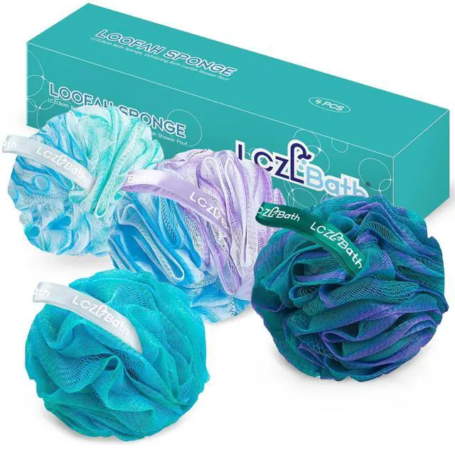 Main image of Shower Loofah 4PCS Soft Bath Body Sponge 60g Loofa Set Thick Wash Puffs for Women and Men (Purple-Blue-Green-Mixed)