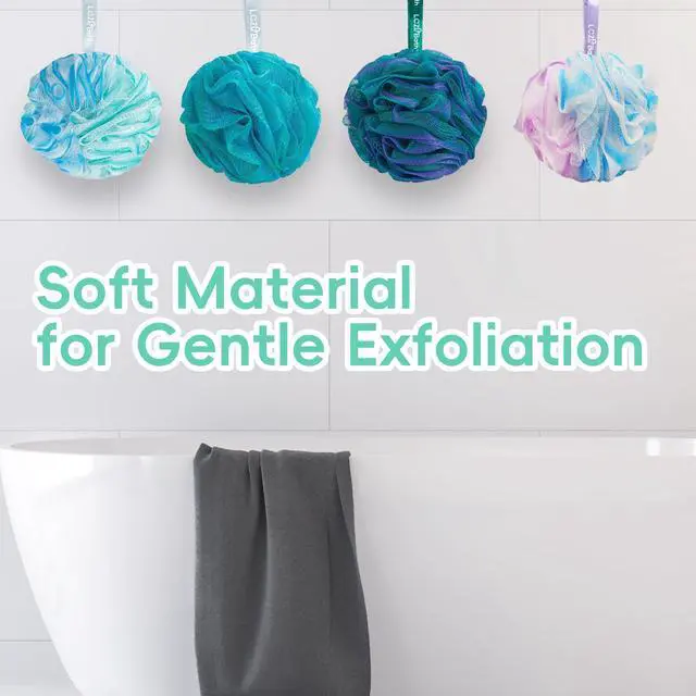 Alt view image 5 of 7 - Shower Loofah 4PCS Soft Bath Body Sponge 60g Loofa Set Thick Wash Puffs for Women and Men (Purple-Blue-Green-Mixed)