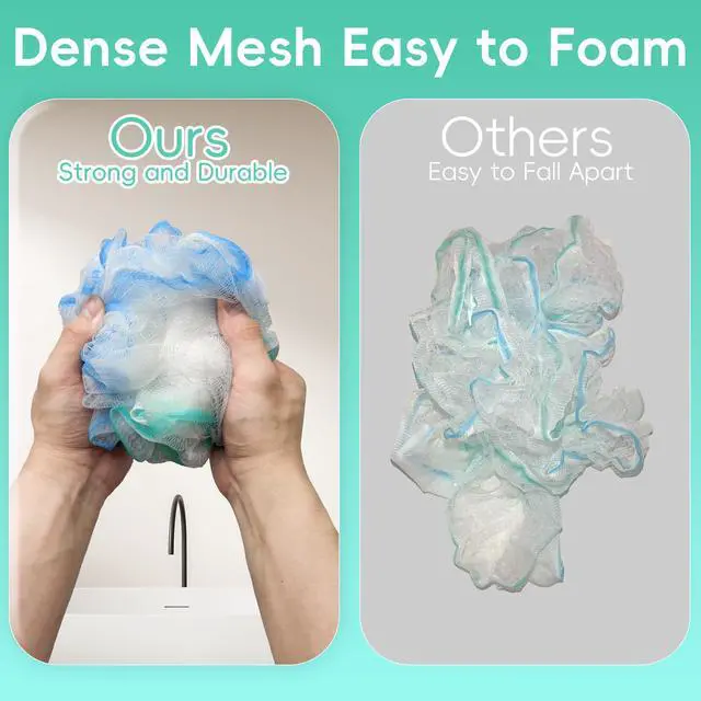 Alt view image 4 of 7 - Shower Loofah 4PCS Soft Bath Body Sponge 60g Loofa Set Thick Wash Puffs for Women and Men (Purple-Blue-Green-Mixed)