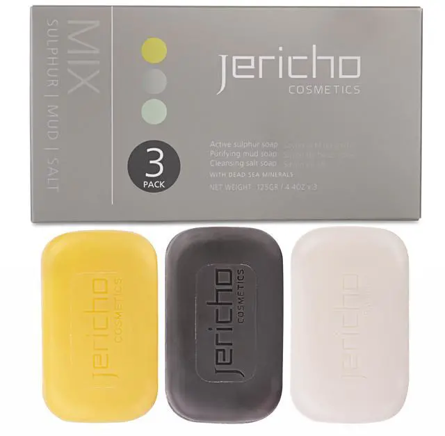 Main image of Dead Sea Soap Bar Variety Pack 3 Bars (Cleansing, Sulfur, Mud) Mineral-Rich Face & Body Soaps for All Skin Types, Oily Skin, and Acne Care - 4.4 oz / 125g (Pack of 3)