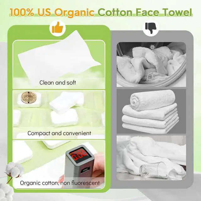 Alt view image 5 of 7 - Compressed Towel- Pure Cotton Disposable Face Towel, Mini Ultra-Soft Coin Portable Tissue Cleansing Camping Tablet for Travel, Hiking, Beauty, Sport, Hand Cloths, Outdoor,Green