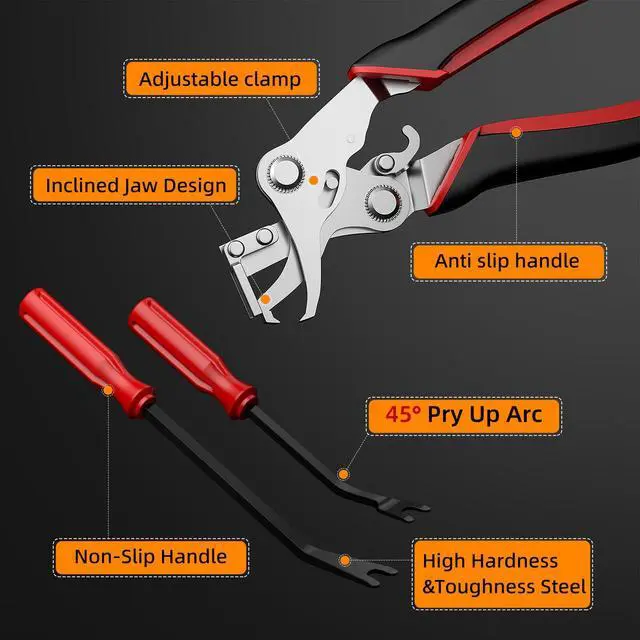 Alt view image 2 of 6 - Car Clip Pliers, Car Trim Removal Tool with 2Pcs Stainless Steel Fastener Removers, for Automotive Interior, Door Panels, Dashboards, Bumpers & Plastic Rivets