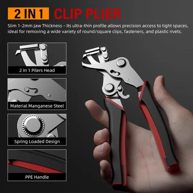 Alt view image 5 of 6 - Car Clip Pliers, Car Trim Removal Tool with 2Pcs Stainless Steel Fastener Removers, for Automotive Interior, Door Panels, Dashboards, Bumpers & Plastic Rivets