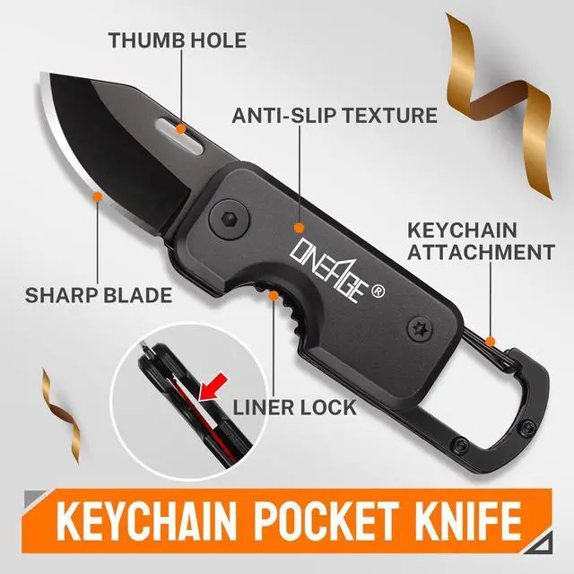 Alt view image 2 of 7 - Pocket Knife for Men Gifts, Stocking Stuffers for Men - Christmas Bulk, Keychain Edc Gift with 1.56inch Blade - Small Folding Knives for Everyday Carry, Box Cutter - Gadgets for Camping, Hiking