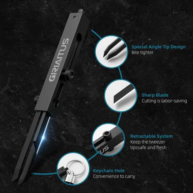 Alt view image 6 of 7 - EDC Pocket Knife 2 in1 Keychain Tweezers Precision Multitool Box Cutter Retractable Multi Tool Utility Knife Portable for Splinters, Craft, Jewelry, Soldering, Outdoor Work Men Women Gift (Black)