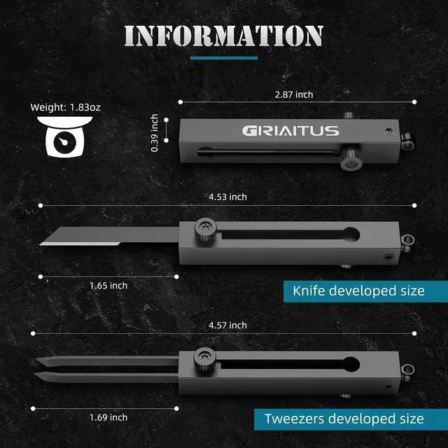 Alt view image 5 of 7 - EDC Pocket Knife 2 in1 Keychain Tweezers Precision Multitool Box Cutter Retractable Multi Tool Utility Knife Portable for Splinters, Craft, Jewelry, Soldering, Outdoor Work Men Women Gift (Black)