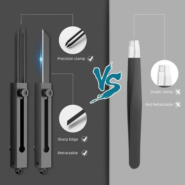 Alt view image 4 of 7 - EDC Pocket Knife 2 in1 Keychain Tweezers Precision Multitool Box Cutter Retractable Multi Tool Utility Knife Portable for Splinters, Craft, Jewelry, Soldering, Outdoor Work Men Women Gift (Black)