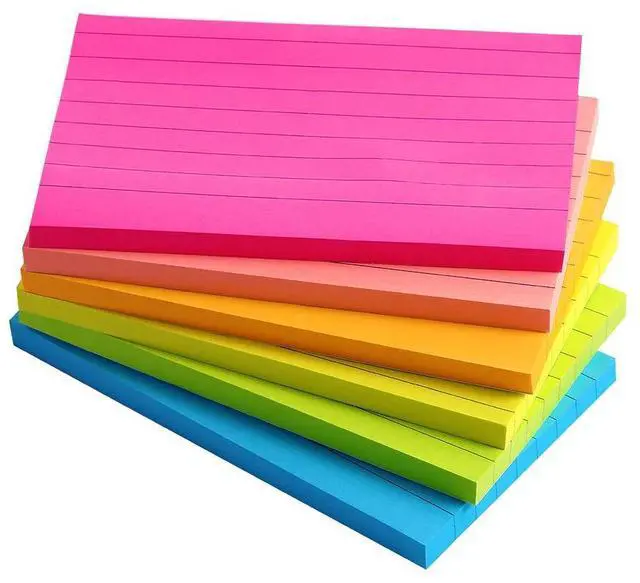 Main image of Lined Sticky Notes 3X5 in Bright Ruled Stickies Colorful Super Sticking Power Memo Pads Strong Adhesive, 6 Pads/Pack, 75 Sheets/pad