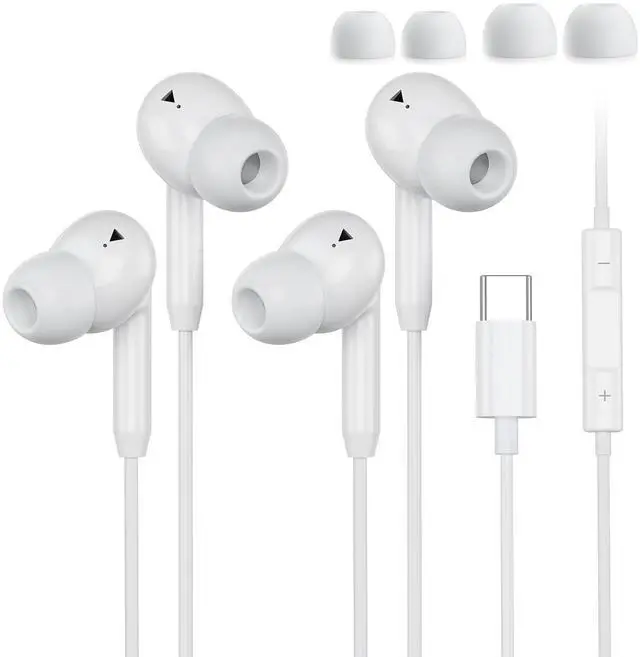 Main image of USB C Wired Earbuds,USB C Headphones Wired with Microphone 2 Pack for iPhone 17/16/15 Pro Max Plus, Type C in-Ear Earphones, HiFi Stereo, No Latency, Comfortable for All-Day Use, for Android