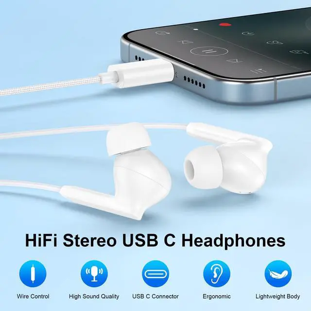 Alt view image 2 of 7 - USB C iPhone 17 16 15 Headphones Wired for iPhone 17e 17 Pro Max Air 16 15
