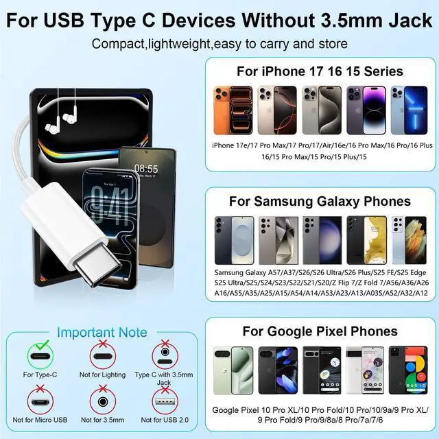 Alt view image 7 of 7 - USB C iPhone 17 16 15 Headphones Wired for iPhone 17e 17 Pro Max Air 16 15